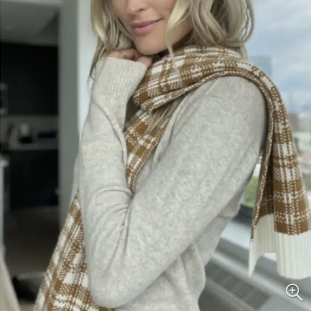 Timberland Buffalo Plaid Tan White Knit Unisex Winter Scarf NWT Fall Casual